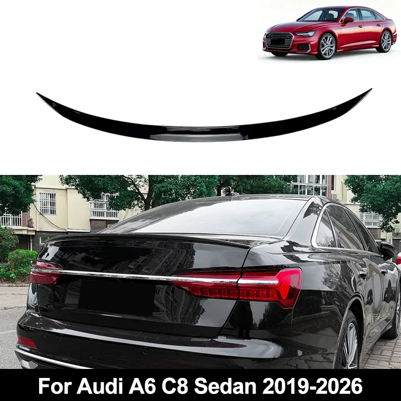 For Audi Accessories A6 C8 Sedan 2019-2026 Car Rear Trunk Spoiler Wing Boot Lip Glossy Black Soft Plastic Carbon Fiber Look
