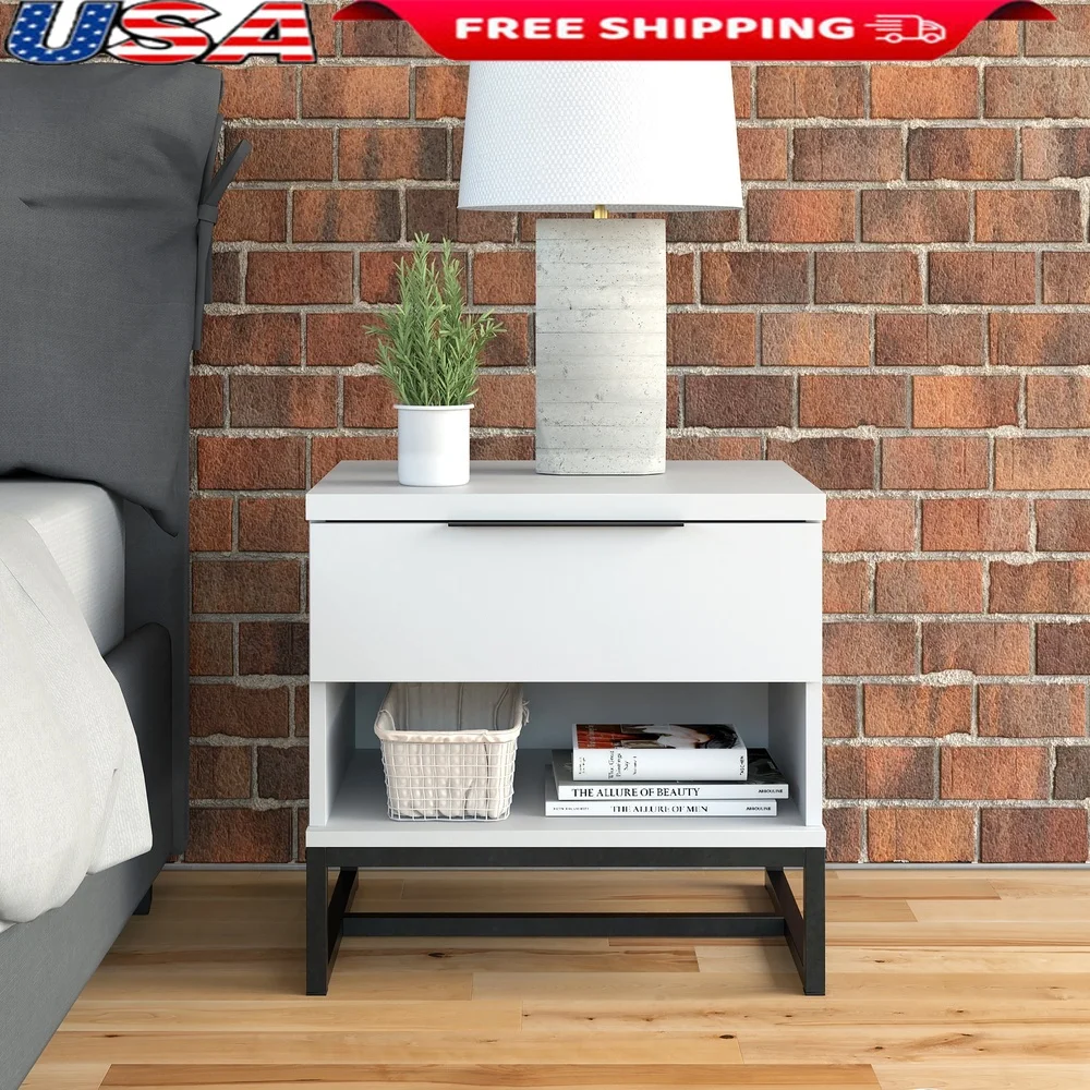 

Современная тумбочка с одним ящиком Компактное хранилище Легко выдвижной механизм МДФ Спальня Гостиная Организация комнаты в общежитии