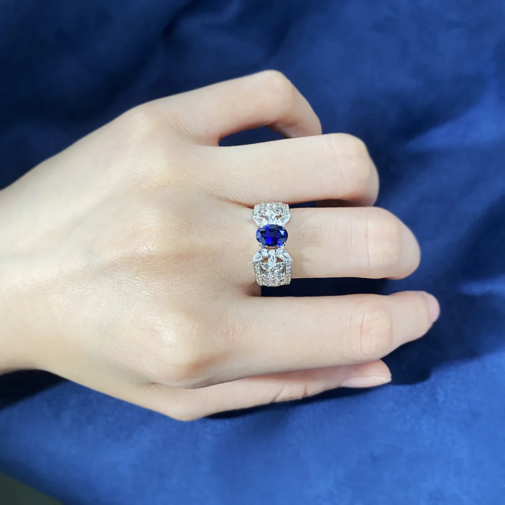 Vintage 100% 925 Real Silver 5*7mm Sapphire Lab Diamond Rings for Women Gemstone Wedding Band Party Fine Jewelry Birthday Gift