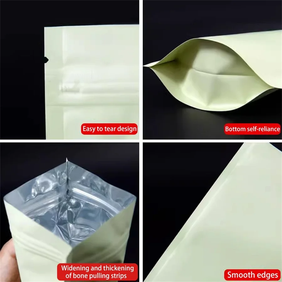 Immagine 5: 50/100 sacchetti con chiusura a zip giallo pallido opaco con intaglio per apertura, sacchetti per imballaggio e conservazione degli alimenti