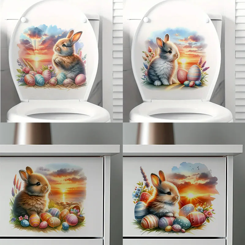 

Bunny and Sunset Self-Adhesive Wall Decal - Removable, Reusable PVC Sticker for Kitchen & Living Room Decor