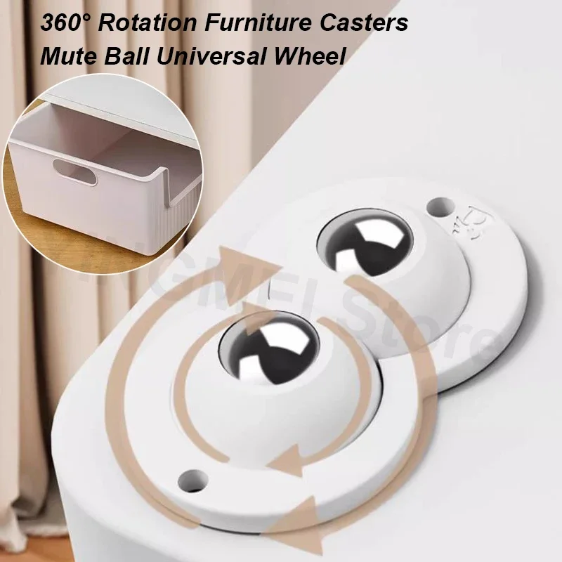 2 Beads Universal Wheel 360° Rotation Mini Self-Adhesive Furniture Caster Wheels Free Rotation Pulley Mute Ball Universal Wheel