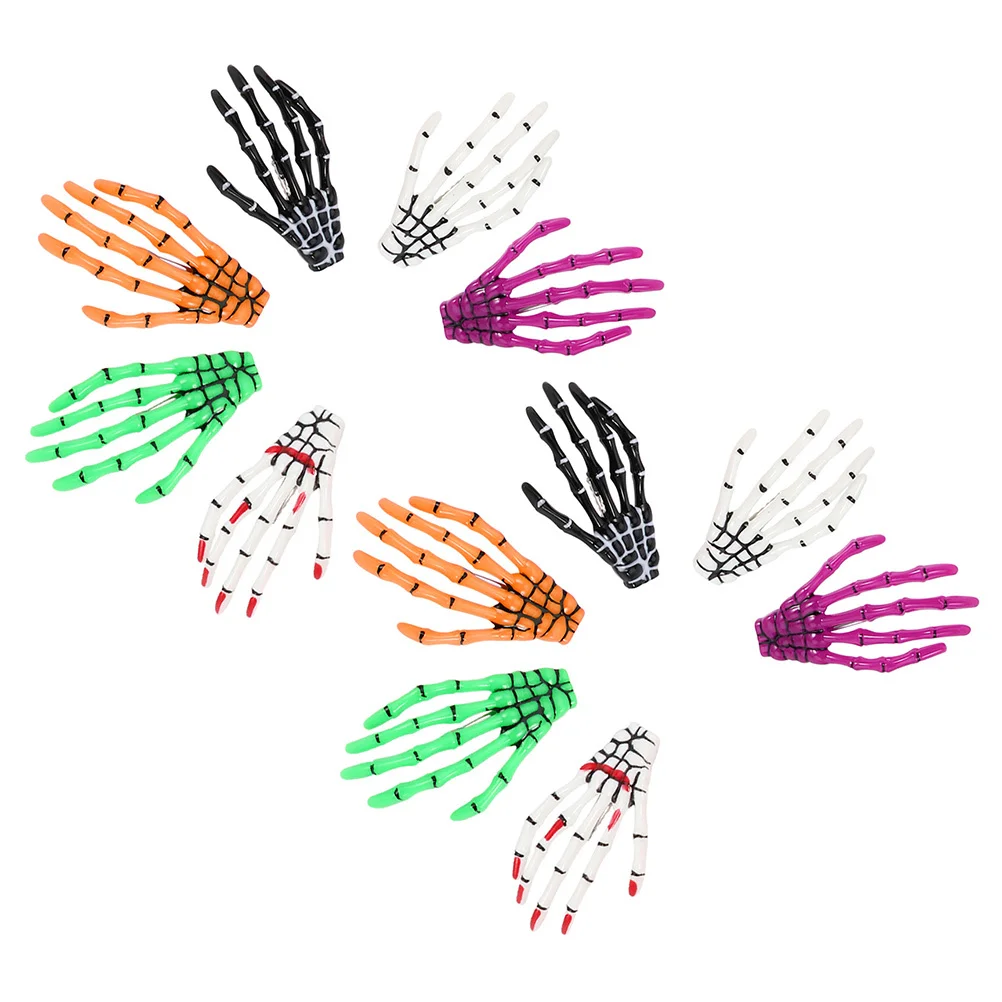 12 قطعة مقاطع الشعر الفلورسنت الجمجمة مقاطع اليد هالوين القوطية اكسسوارات الشرير مشابك الشعر للنساء