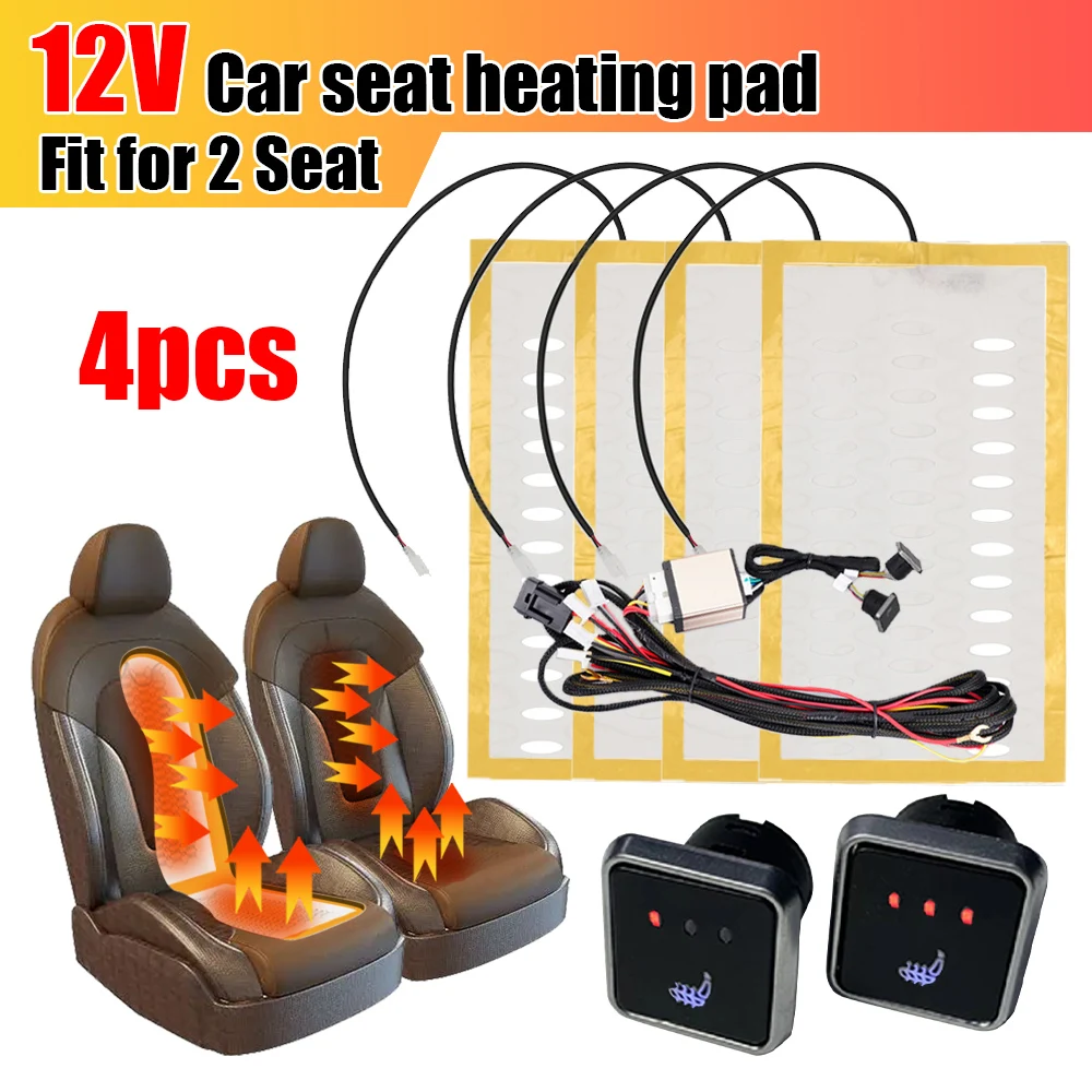 12V Universal Built-in Car Seat Heater Kit Fit 2 Seats Alloy Wire Heating Pads 3 Gear Square Control Switch Warmer Seat Cover