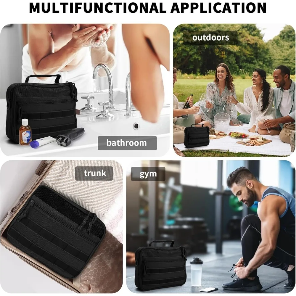 حقيبة سفر لأدوات الزينة للرجال، حقيبة أدوات الزينة التكتيكية المدمجة للرجال، حقيبة أدوات الزينة المعلقة، حقيبة الاستحمام، طقم السفر (أسود)