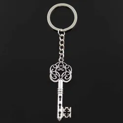 Fashion Keychain 61x21mm Vintage Skeleton Treasure Key Silver Color Pendants DIY Men Car Key Chain Ring Holder Souvenir For Gift