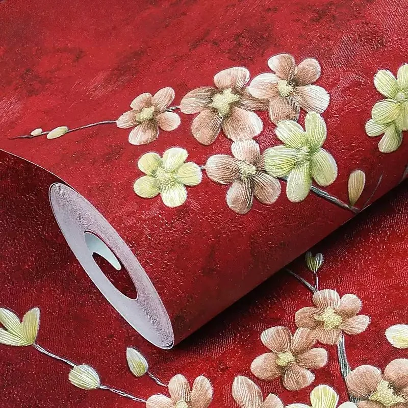 New Chinese Zen Style Wallpaper Red Non Self Adhesive No Glue for Tea Room Hotel Restaurant Vintage China Design