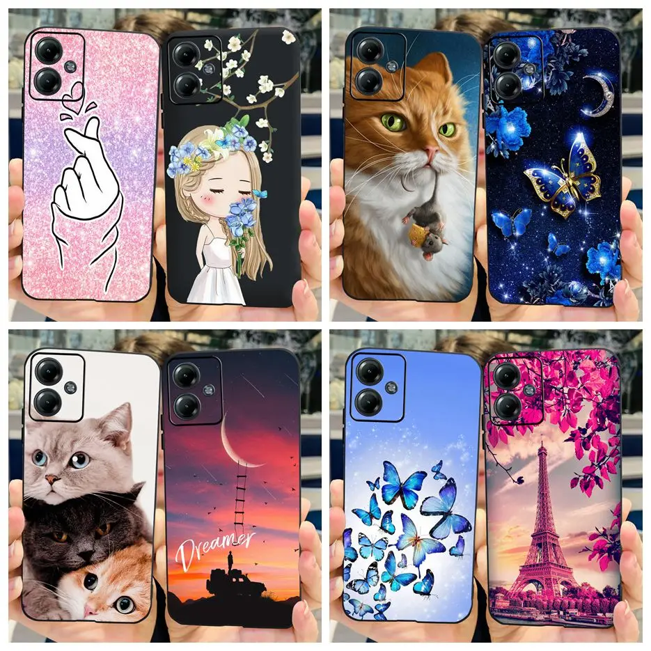 For Motorola Moto G14 Case Cute Cat Butterfly Painted Cover Soft Silicone Phone Case For Moto G14 G 14 MotoG14 Back Cover Bumper