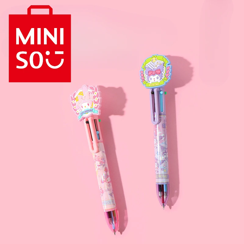 Miniso Cartoon Anime Sanrio JK Academy Series Cute Cinnamoroll 6-color Ballpoint Pen Kuromi Bullet Type Push-button Pen Gifts