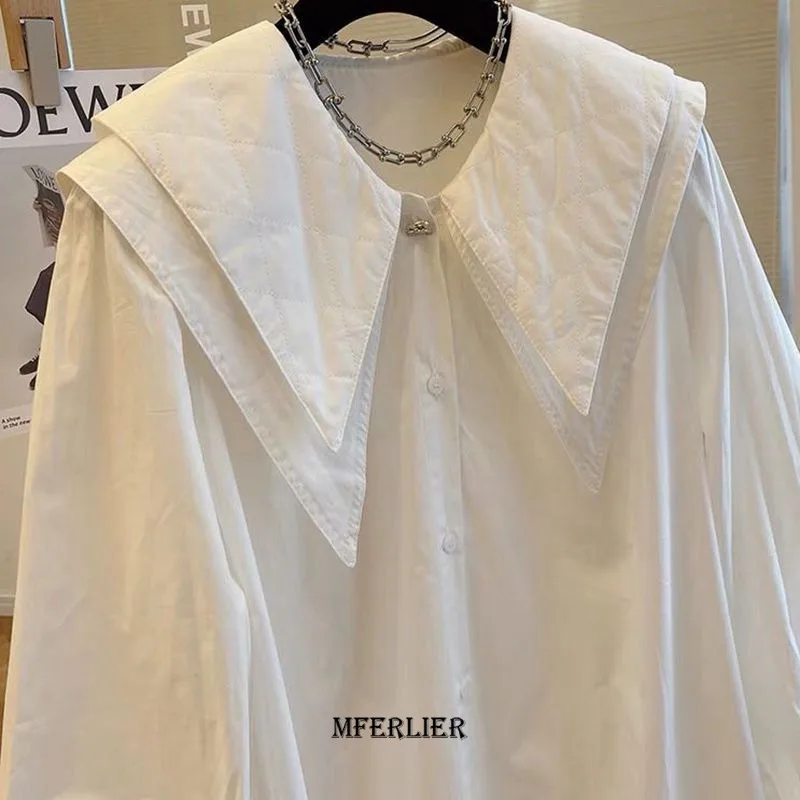 Plus Size 6XL 140KG Women Spring Shirt Collar Lady White Sweet Top Women Long sleeve Oversized Shirt Big Women Top