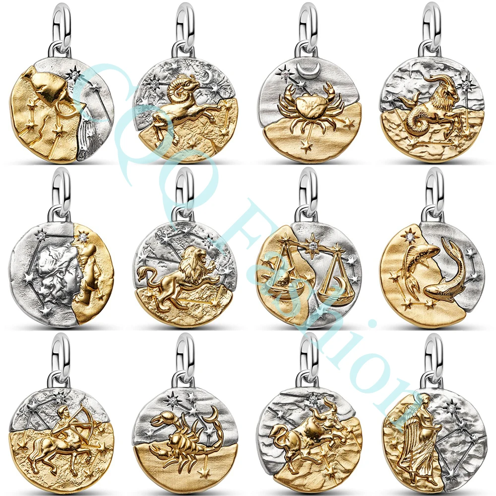 2026 New 925 Sterling Silver Bead 12 Zodiac Signs Medallion Charm Fit Fashion Women Me Series Bracelet Necklace Gift DIY Jewelry