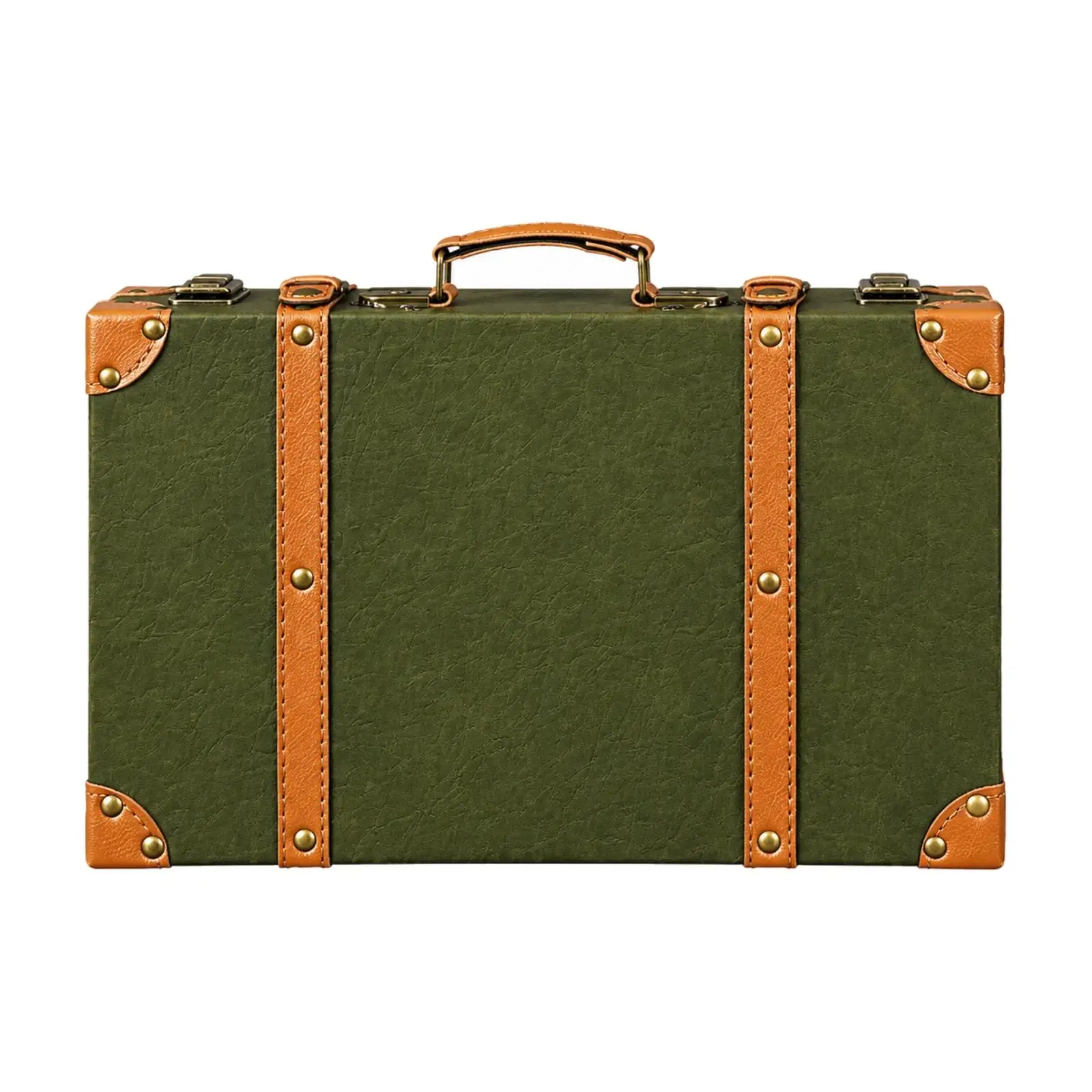 European-Style Vintage Suitcase Retro Small Suitcase with Leather Exterior Compact Portable for Home Décor, Shelf Styling