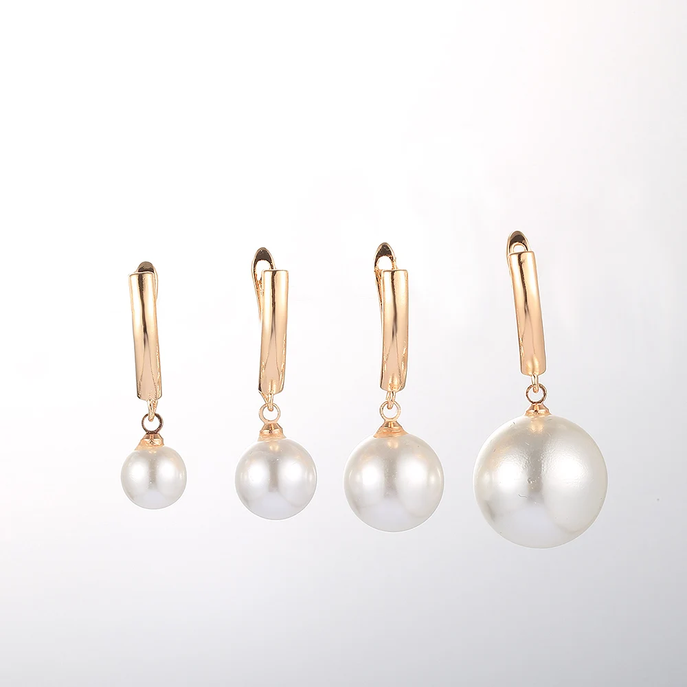 Chic 585 Rose Gold Color Earrings For Women Girls White Pearl Drop Dangle Earrings Party Wedding Jewelry Gifts Wholesale DGE360