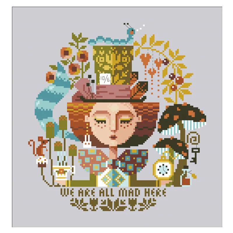 Mad Hatter Dreams cross stitch kit 18ct 14ct 11ct silver canvas fabric cotton silk thread embroider DIY handmade needlework