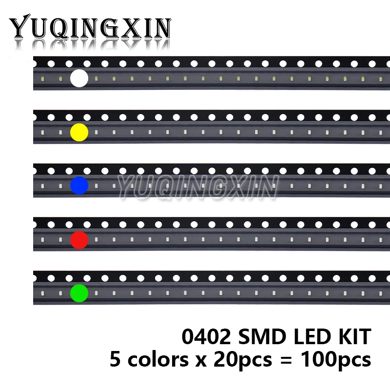 100szt 5kolorów Po 20szt 5730 5050 3528 1210 1206 0805 0603 0402 Zestaw diod LED SMD Czerwony Zielony Niebieski Biały Żółty