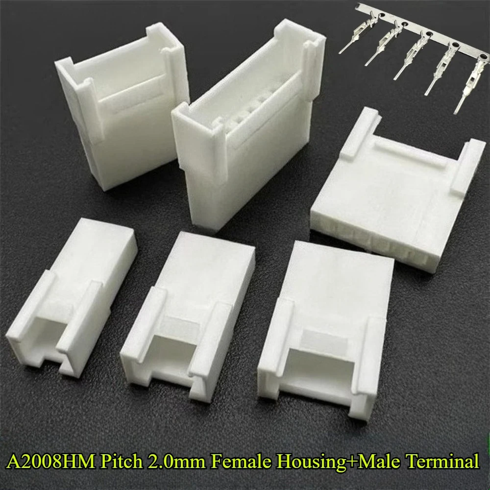 10/30/50/100Pcs A2008HM Pitch 2.0mm with Lock Buckle Female Housing 2P/3P/4P/5P/6P/8P Rubber Shell and Male Terminal Connector