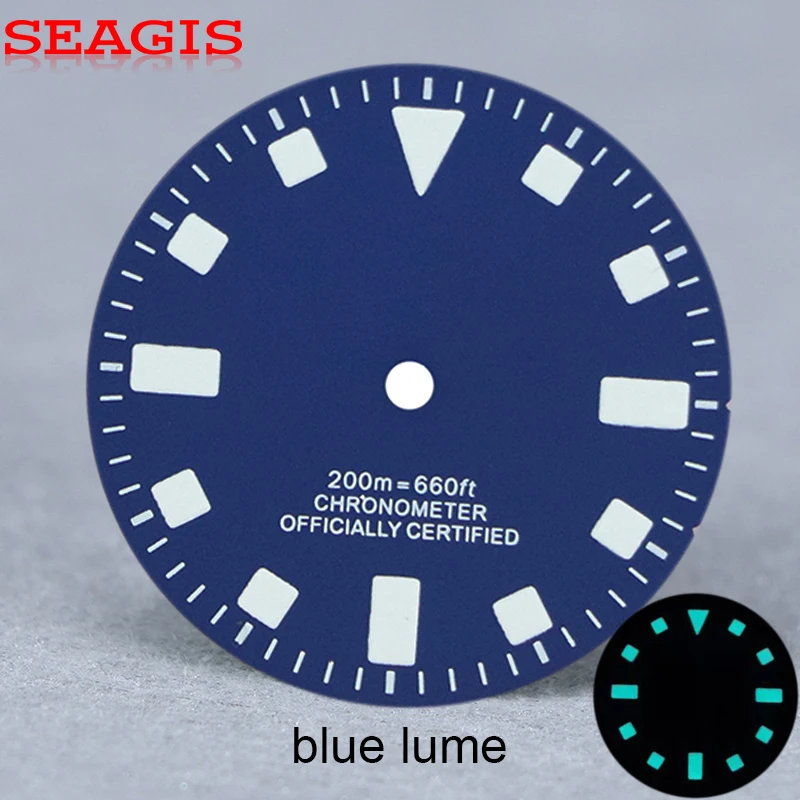 

Lume BGW9 28.5mm dial Matte Blue And Black Printing Lume Index For NH35 No Date No Logo