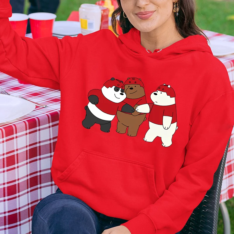 We Bare Bears Print Classic Women's Autumn and Winter Hoodie Casual Plush Sweater Loose Women's Clothing