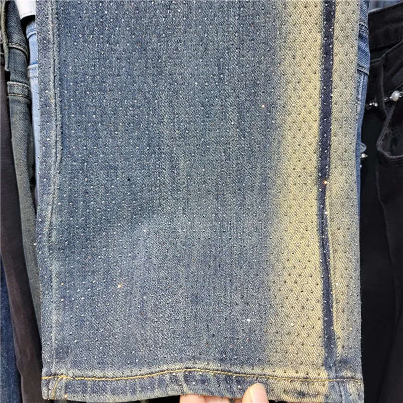 Jeans alla moda con diamanti pieni per le donne 2024 primavera nuova vita alta allentata dimagrante industria pesante pantaloni a gamba larga pantaloni femminili