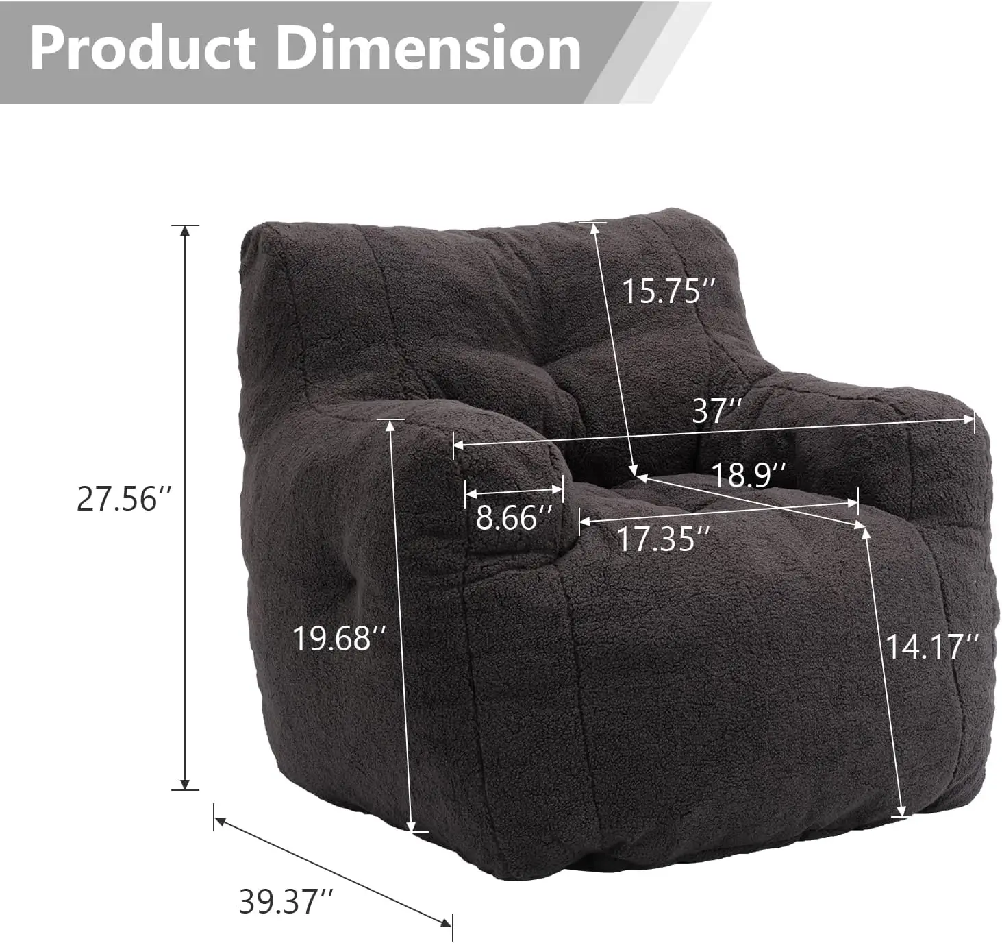 Bean Bag Chair Large Bean Bag Chair for Adults with Armrest Comfy Bean Bag Sofa with Foam Filling Fluffy Lazy Chair Soft T