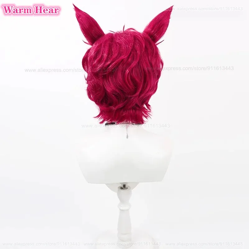 Zizi 2025 Spiel LOL Heartsteel Sett Synthetische Unisex Rose Rot Lockige Mit Ohren Cosplay Anime Perücke Hitzebeständige Haar Perücken + Fr