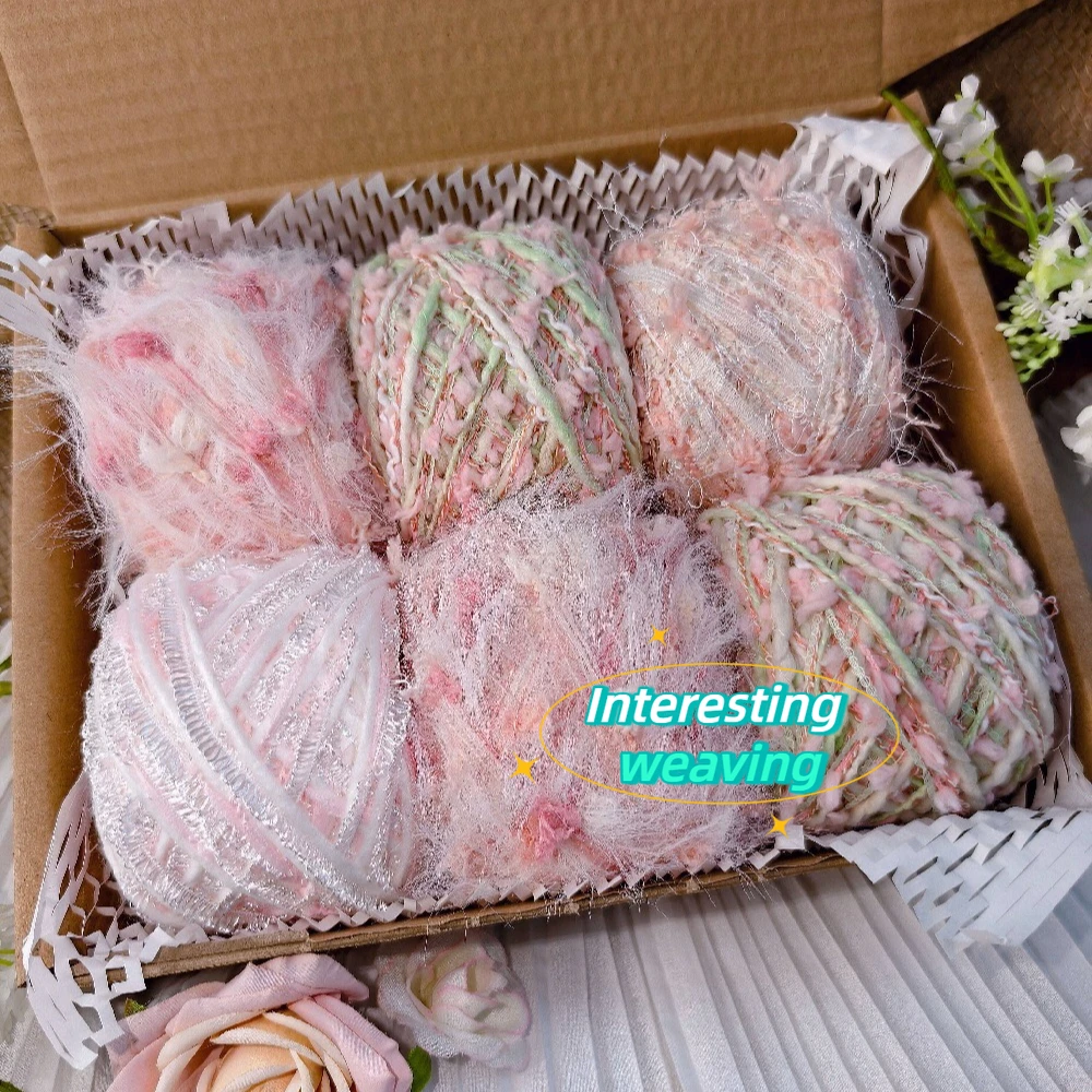 300g/bag Pink Hand Mixed Yarn Multi Strand Color Wiring Mixed Weaving Crochet Hairband Scarf Bag Decoration Yarn