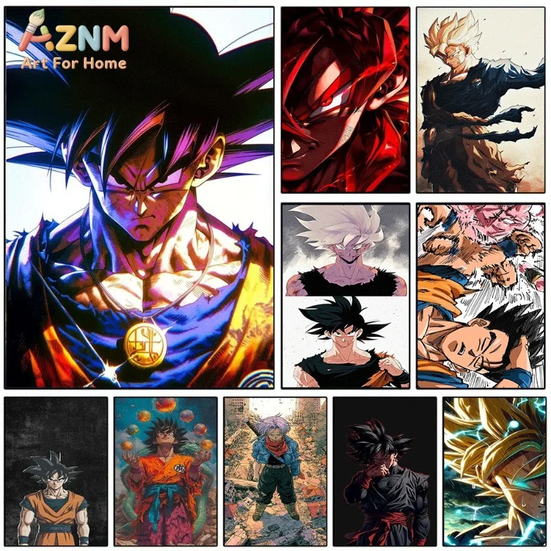 Tableau mural sur toile représentant Goku de Dragon Ball avec aura violette, impression d'anime Super Saiyan, idéal pour la chambre d'un adolescent, pour décorer une chambre d'étudiant ou un espace de jeu, sans cadre.