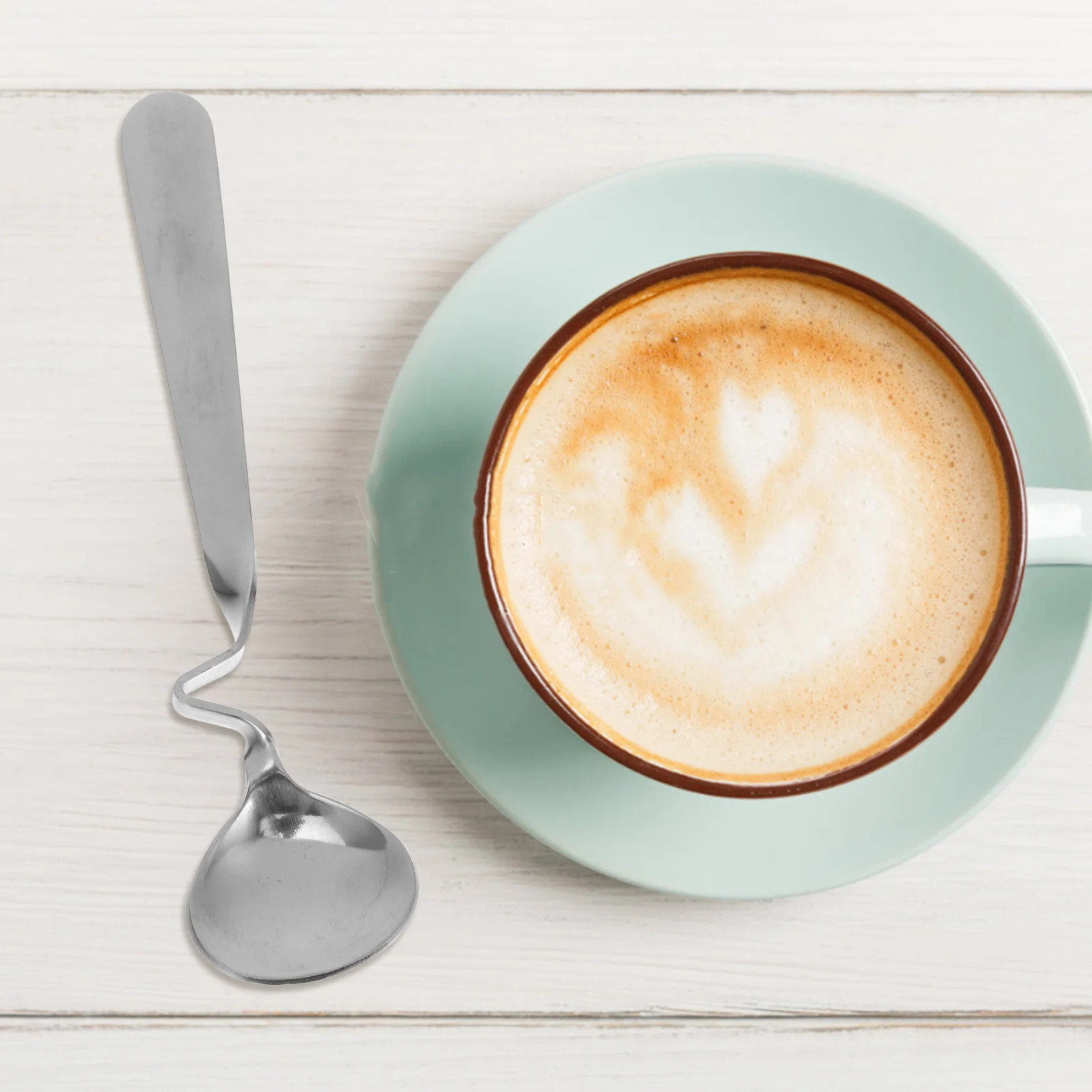 

4Pcs Stainless Steel Coffee Spoon Curving Handle Honey Mixing Spoon Silver Long Handle Dessert Stirring Spoons