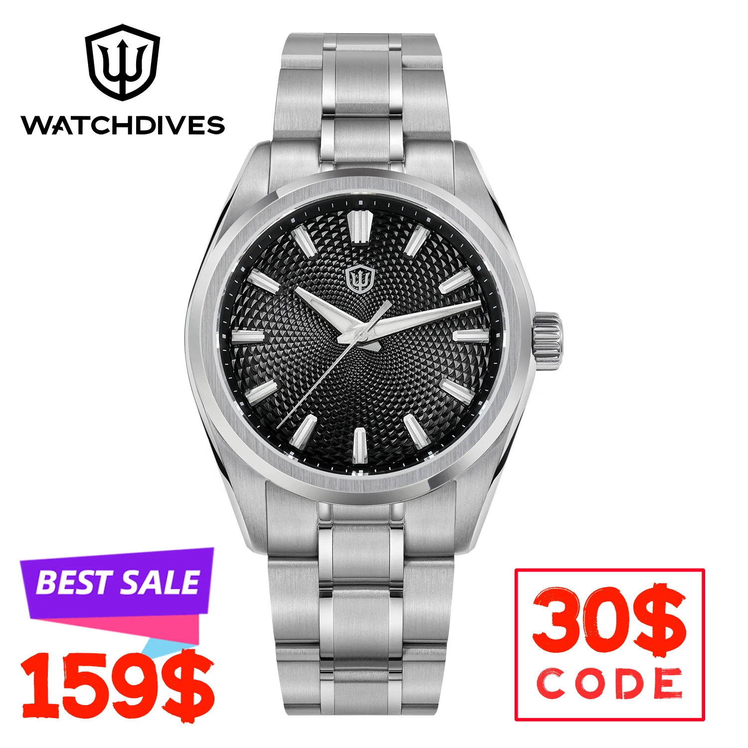 

Watchdives WD0003G 38mm VH31 Sweep Quartz Watch Sapphire Crystal BGW9 Luminous Stainless Steel 100m Waterproof Mens Watch