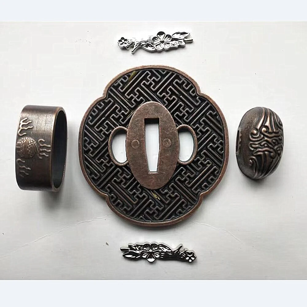 Alloy A Set Tsuba Fuchi Kashira Menuki Fittings For Japanese Samurai Katana Wakizashi Sword Accessory