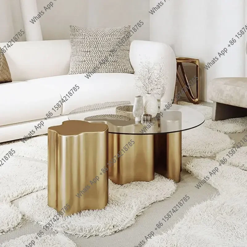 P Stainless Steel Special-shaped Tempered Glass Coffee Table High-end Design Tree Root Coffee Table Living Room Simple Living Ro