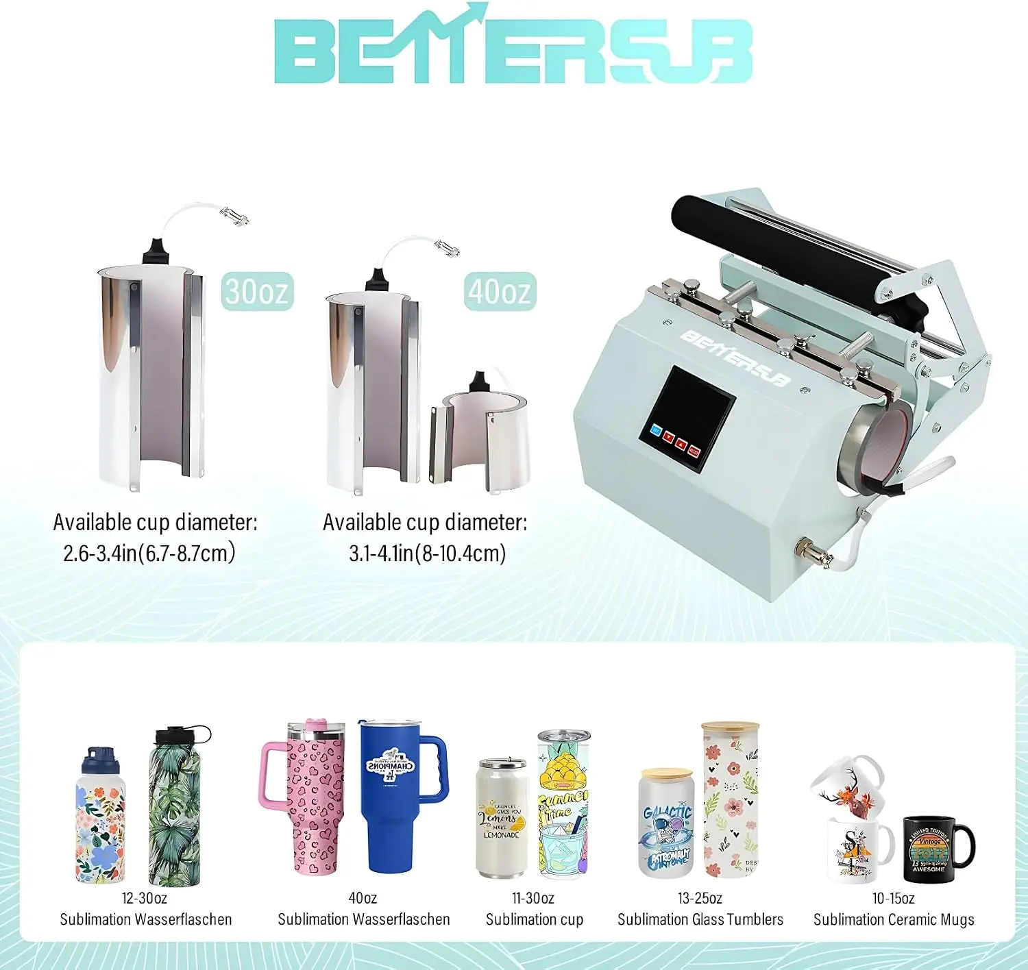 3-in-1 Tumbler Heat Press Machine Fits10-40oz Mugs &Tumblers | Compatible 40oz 30oz 20oz 16oz Skinny Tumbler 11oz 15oz Mug
