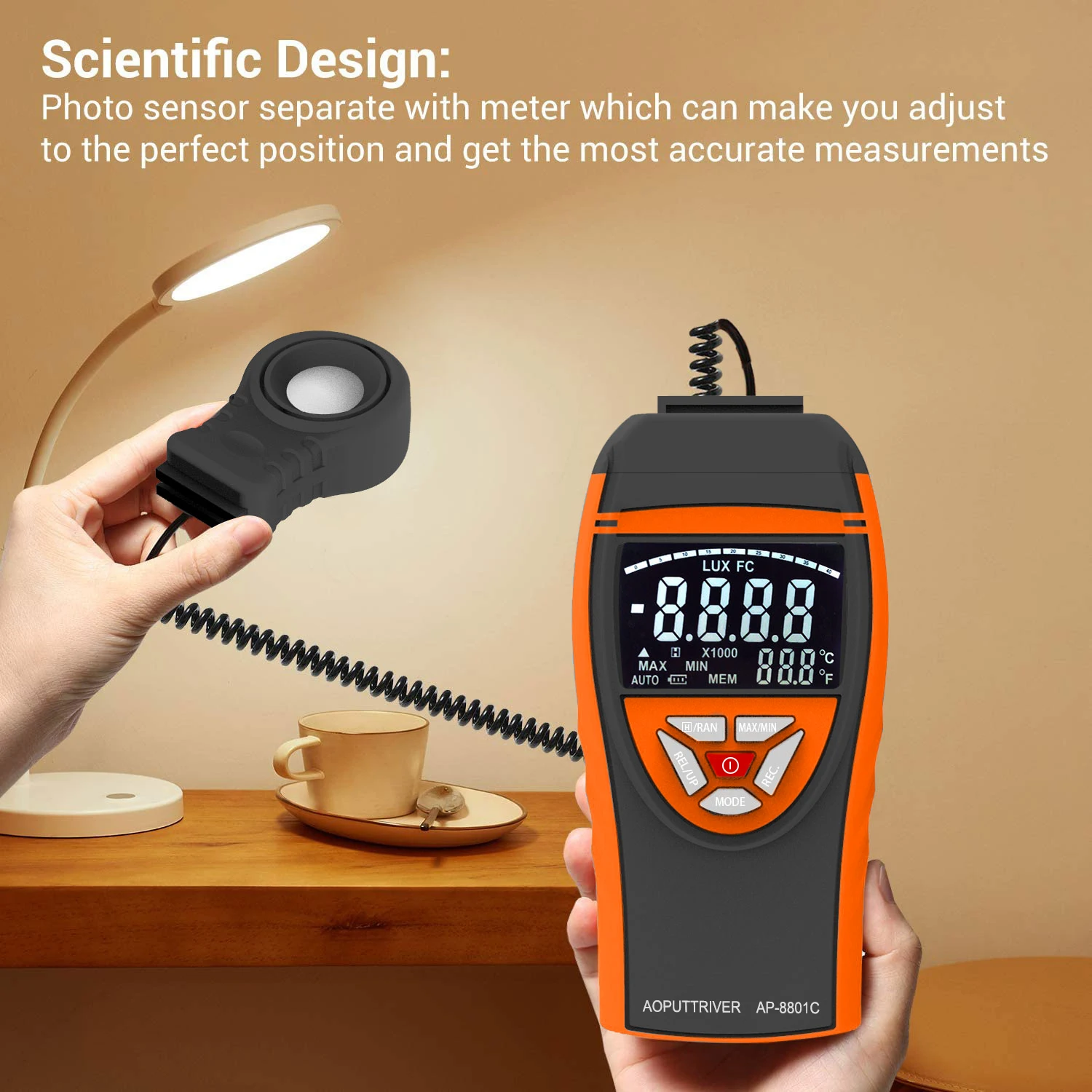 8801C Lux Meter Digital Light Tester 400000Lux Auto Ranging Data Hold Relative Measurement High Precision Illuminance Meter