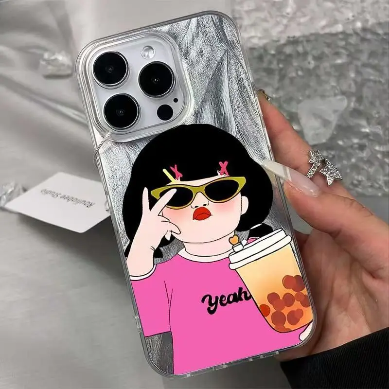 

Milk Tea Girl Feather Yarn Pattern Shockproof Phone Case for iPhone 17 Pro Max 16 15 Plus 14 Protective Cover