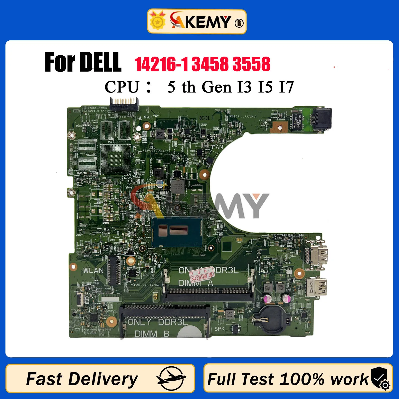 

Материнская плата для ноутбука DELL Inspiron 15 3458 3558 с процессором i3 i5 i7 CN-0MHDT2 0MY4NH MY4NH IRIS 14216-1, материнская плата для ноутбука DDR3