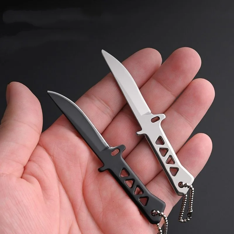 All Steel Mini Fixed Blade Keychain Knife with Leather Sheath Hollow Handle EDC Pocket Letter Parcel Cutter Portable Daily Utili