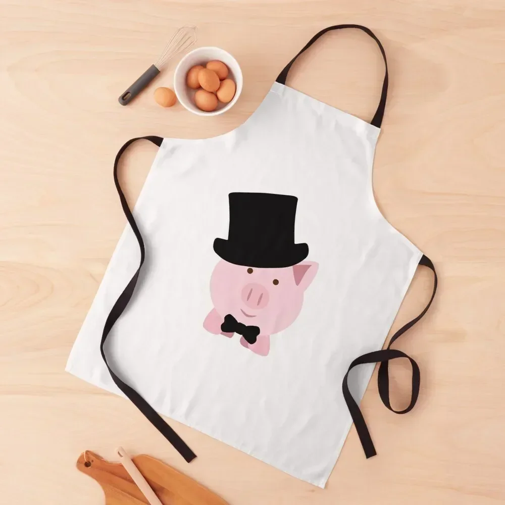 Pink Pig wearing a top hat and bow tie Apron Home and kitchen products Kitchen Front Apron