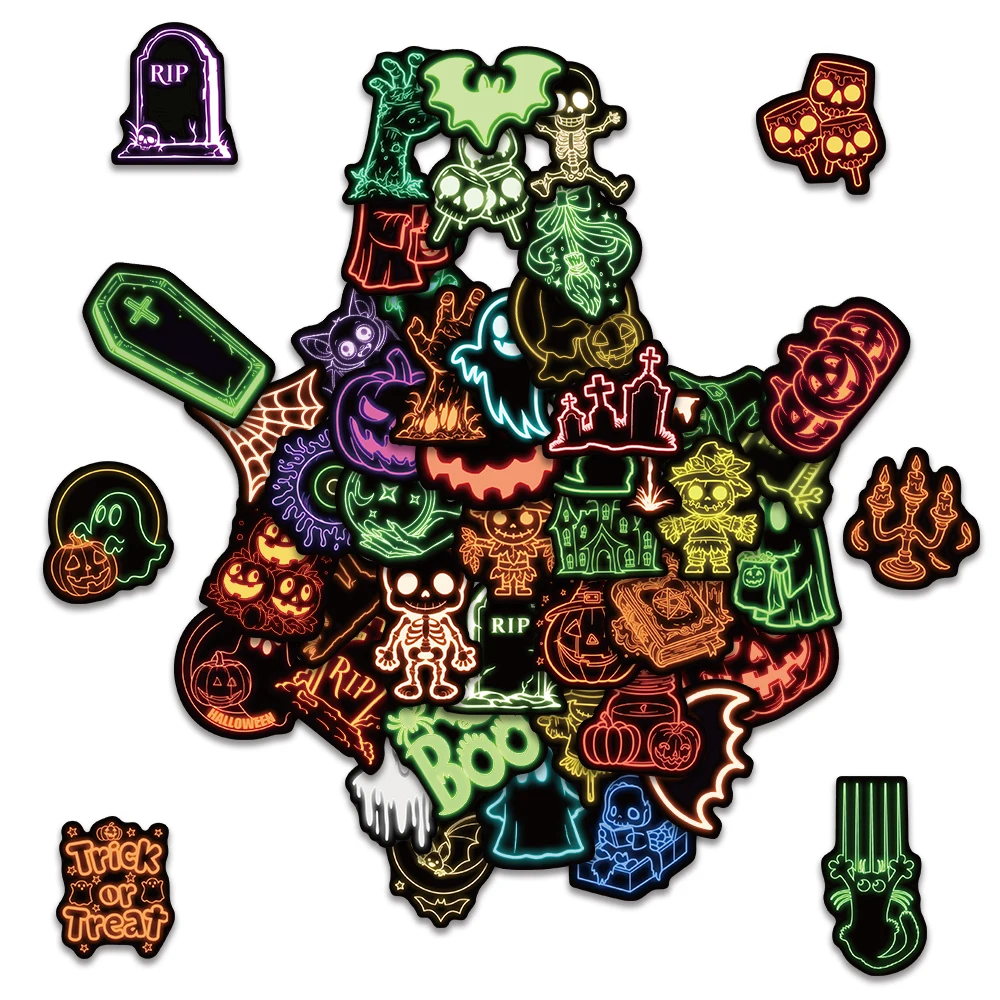 

50 шт. неоновая готическая наклейка с граффити на Хэллоуин, мультяшная креативная аниме, чемодан, гитара, украшение для автомобильного стула, товары для Хэллоуина