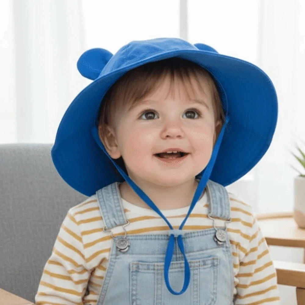 

Дышащая детская панама с защитой от ветра и солнца, однотонная, с веревкой, мягкая, с мультяшным медведем, складная, для малышей