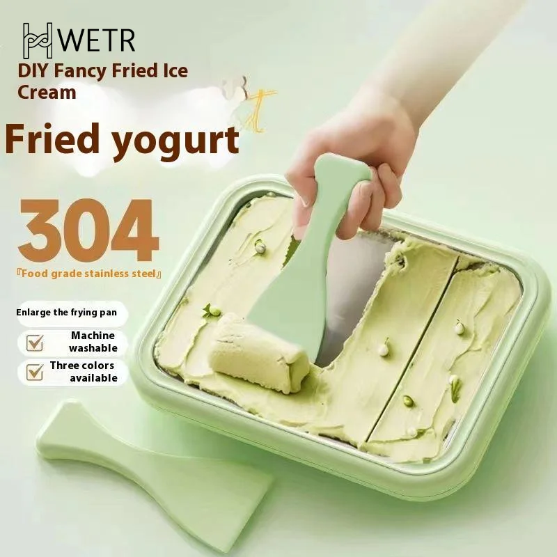 Macchina per gelato arrotolata per uso domestico Budino per yogurt fatto in casa per bambini piccoli Vassoio per ghiaccio fritto in acciaio inossidabile Macchina per friggere il ghiaccio