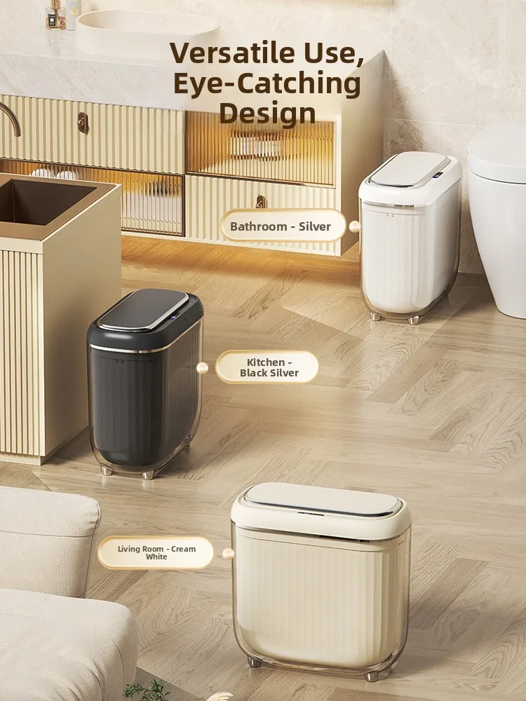 Sensor inteligente tra pode com tampa design de luxo à prova d'água para sala de estar e banheiro buet interno de corpo estreito