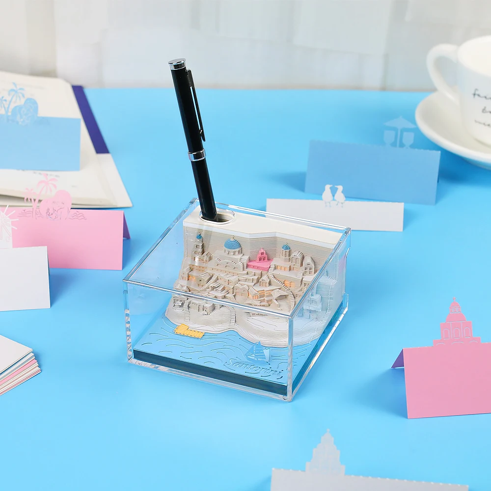 Hot Sale Omoshiroi Block 3D Memo Pad Aegean Sea Santorini Mosque Landscape Building Paper Note Creative Gift Desk Decoration