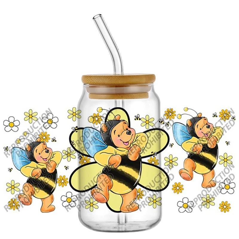 Hotsale Pooh Bear Popular Cartoon Character 16oz UV DTF 3D Transfer Sticker Wrap Decals For Glass Can Cup Craft DIY Creative