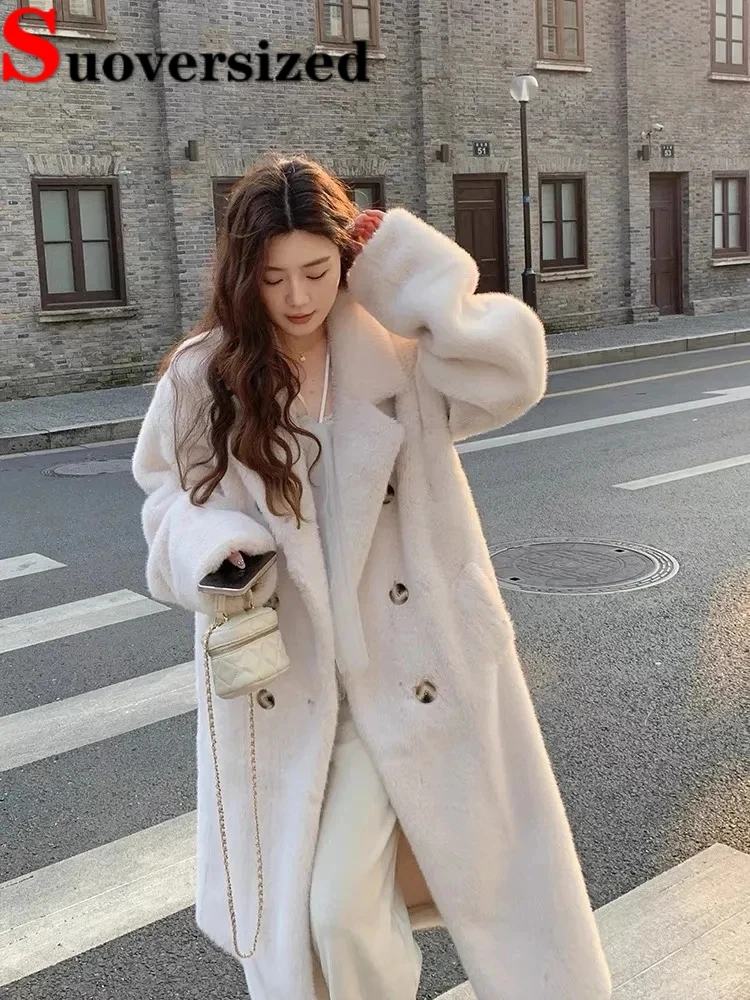 Thicken Warm Long Faux Fur Coat Winter Fake Rabbit Furs Korean Outerwear High Quality Women Jacket Luxury Elegant Furry Overcoat