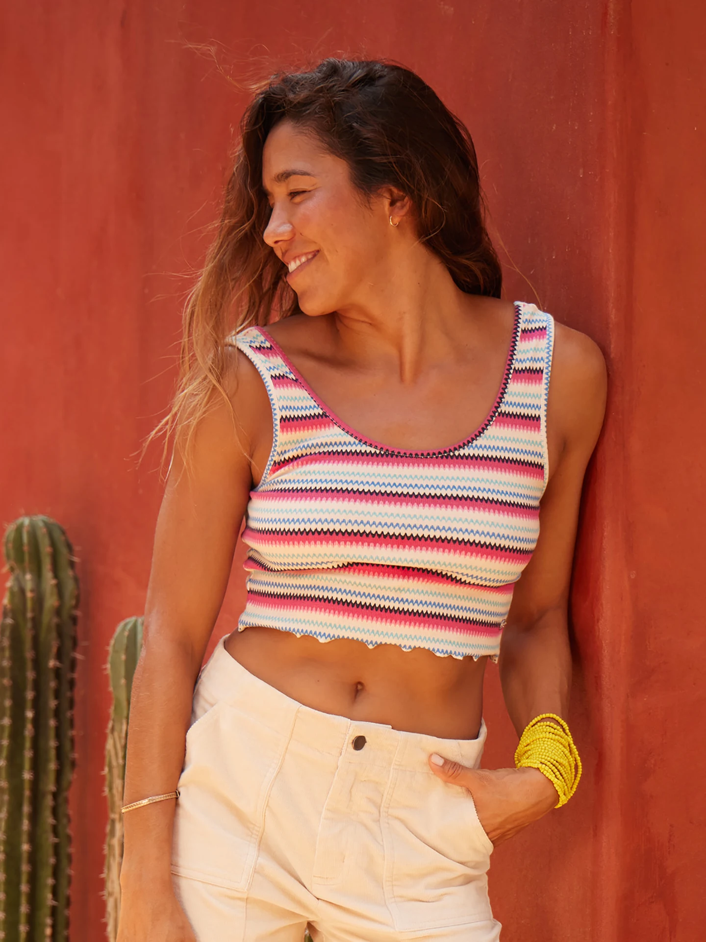 Camiseta sin mangas Roxy Slim Fit, para usar como ropa interior o exterior, con estampado tricolor, estilo coreano, informal, mezcla de algodón, chaleco para mujer