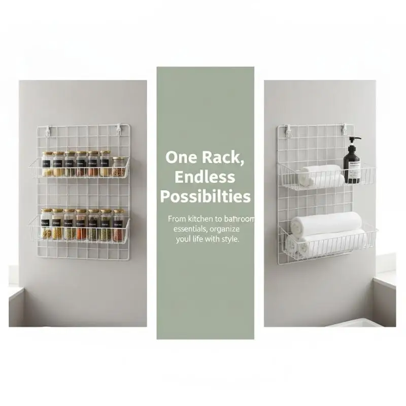 Space Saving Hanging Organizer Basket Mesh Net Design Wall Mounted for Sari Sari Store Garage Bathroom Closet Storage