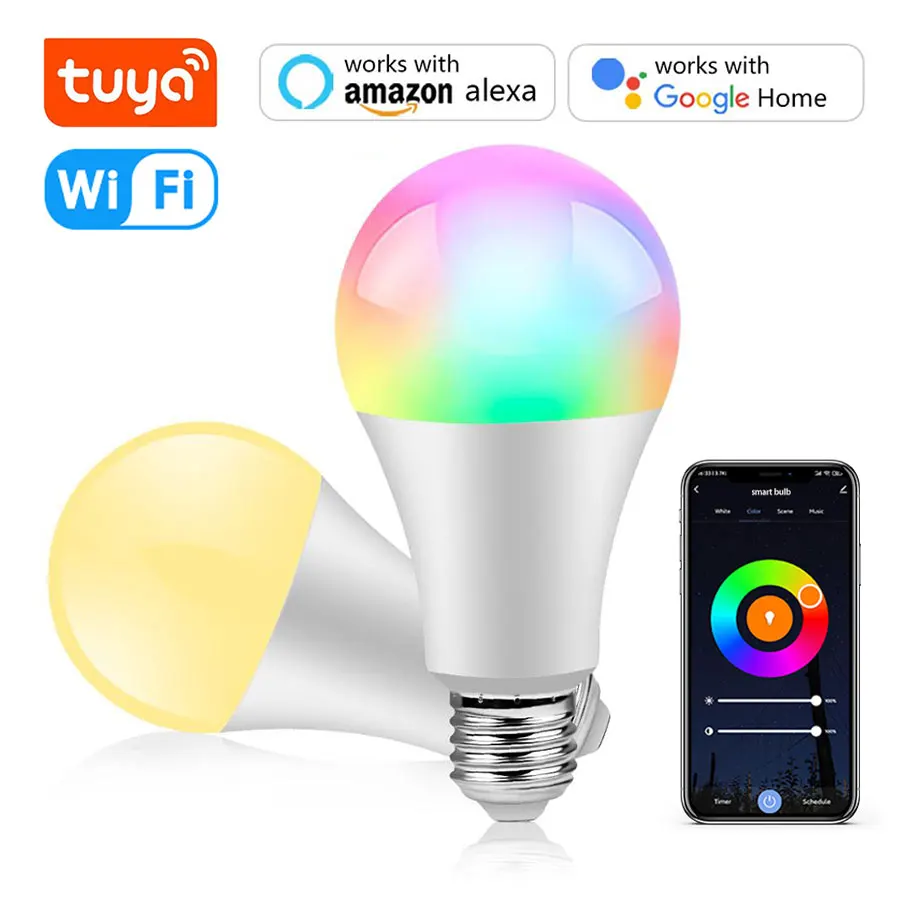 Tuya WiFi Smart Bulb Alexa LED Lamp 110V 220V 10W 15W 20W E27 RGB Smart Light Bulbs Smart Life APP Works with Google Assisatnt