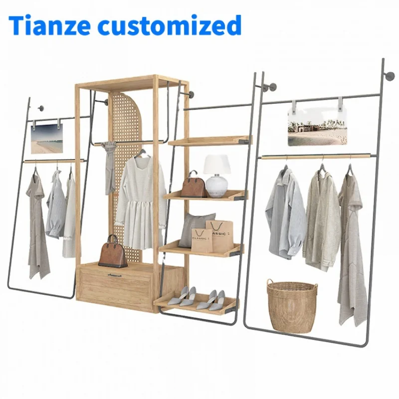 [Customized]Metal garment shop display stand hanging clothes portable clothing hanging display rack