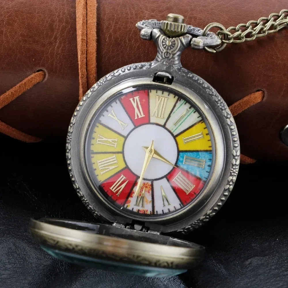 絶妙なカラフルなストライプスケールクォーツ懐中時計スチームパンク懐中時計男性と女性のネックレスペンダントチェーンギフト付き