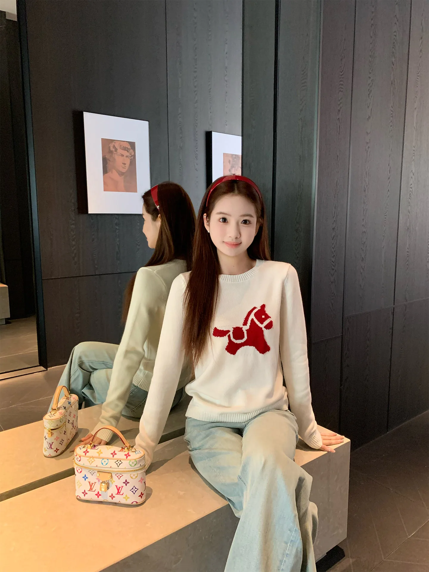 

Orange Tree Where Knitted Sweater Women's Spring Autumn Casual Slimming Wool Blend Layering Faionable Long Sve round Ne